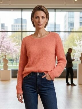 Noos Women's Feminine Quiet Luxury Pink Italian Mohair Knit Sweater Size Medium